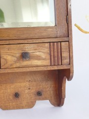 Antique Small Wooden Cabinet with Arch Mirror, Floral Carved Apothecary