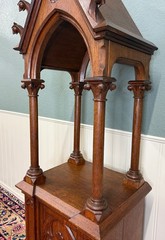 Antique French Gothic Revival Statuary Niche Cabinet Pedestal Altar Oak Late 19C