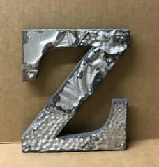 Decorative Salvaged Tin Ceiling 8″ Patchwork Shabby Silver Letter Z Old 205-26B