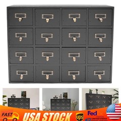 Card Catalog Desk Drawer Organizer – Wooden Storage Box With 16 Drawers – Home