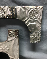 Decorative Salvage Tin Ceiling 16″ Patchwork Silver Metal VTG Letter F 222-25B