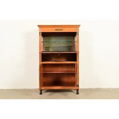 Baker Furniture French Empire Neoclassical Burl Wood Bar Cabinet, Circa 1980s