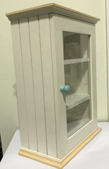 White wooden farmhouse wall medicine curio cabinet glass door | vintage country
