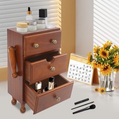 3 Tiers Retro Cupboard, Pine Wood Cabinet, Brown Storage Cabinet With 3* Drawers