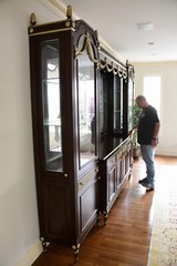 Custom Mahogany Lighted Breakfront China Display Cabinet With Gilded Regency Sty