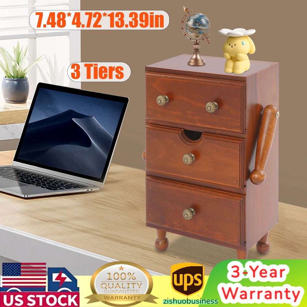 3 Tiers Retro Cupboard, Pine Wood Cabinet, Brown Storage Cabinet With 3* Drawers