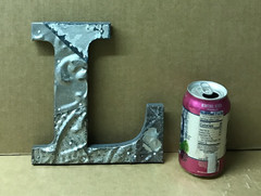 Decorative Salvaged Tin Ceiling 8″ Patchwork Shabby Silver Letter L Old 197-26B