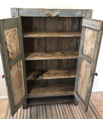 1800s Antique Punched Tin Panel Wood Pie Safe Cabinet Robin Egg Blue Farmhouse