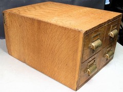 Antique Oak Yawman & Erbe Four Drawer Library Index Card Desktop File Cabinet