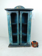 Primitive Charming 2Door Wooden Wall Display Cabinet 21″ T Painted Shabby V Cool
