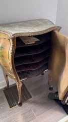 Gilt & Vernis Martin Painted Marble Top Bombay Commode 38ht X 30w X 16d