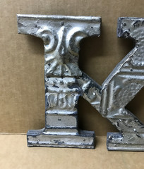 Decorative Salvaged Tin Ceiling 8″ Patchwork Shabby Silver Letter K Old 195-26B