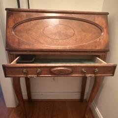 Antique Brown Wood Drop-Front Cabinet 40x24x50 Freestanding 1 Drawer 4 Shelves