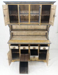 Rare Phenomenal Solid Teak Country Paint Decorated Painted Farm Style Cupboard
