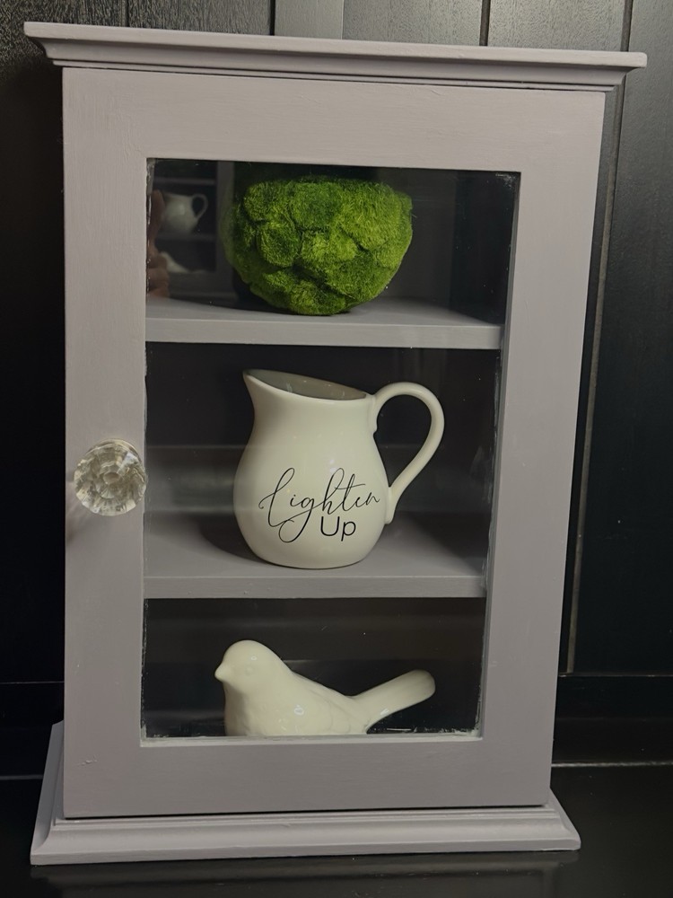 Mason Dixon Gray Farmhouse 3-Shelf Wall Curio Cabinet Glass Door 12×17