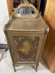 1800’s Gilded Hand Painted 7-Shelves Vernis Martin Style Beveled Mirror Cabinet