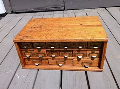 Antique Oak 15 Drawer Counter Top Store Hardware Cabinet 1900s Era