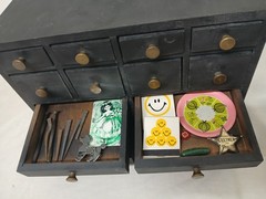 Antique Wood Black Apothecary Cabinet 12 Drawer Oddity Miniatures Lot RANDOM
