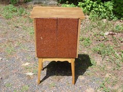 Vintage Mid Century Modern Blonde Tambour Door Cabinet Table Stand