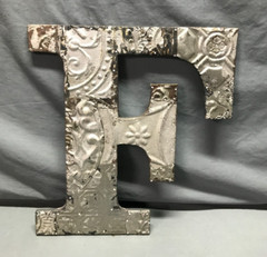 Decorative Salvage Tin Ceiling 16″ Patchwork Silver Metal VTG Letter F 222-25B