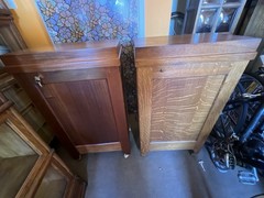 2 Rare Antique File Cabinets / Tilt Open Top Paneled Sides Casters
