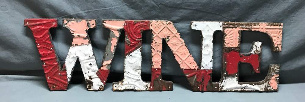 Decorative Salvaged Tin Ceiling 8×29 Patchwork Mix Color Metal WINE Sign 18-26B