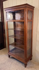 Antique Oak Single Door Curio Cabinet with Lattice over Glass panels