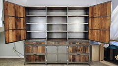 Industrial Credenza w/ Hutch Reclaimed Wood Welded High End Brutalist 96″ TALL!