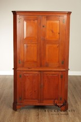 Antique American Pine Two-Part Paneled Door Corner Cupboard