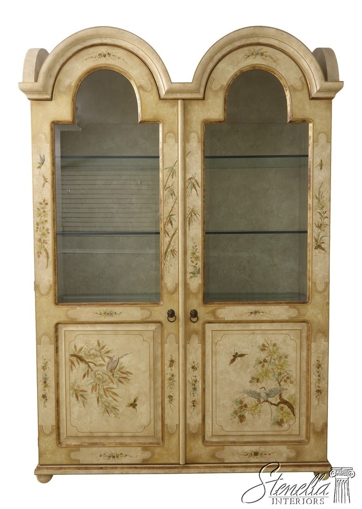 54933: Chinoiserie 2 Door Bonnet Top China Display Cabinet