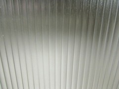 Vintage White Metal Cabinet with Sliding Reeded Glass Doors