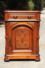 Fancy Burl Walnut Victorian Credenza Cabinet with Drawer ~ Ca.1880