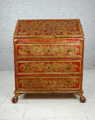 18th century Spanish Baroque Red & GIlt painted Slant front Desk