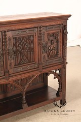 Antique Neo-Gothic Carved Oak Sideboard Server With Figural Panels