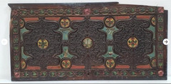 53″ H Antique Spanish Carved Vargueno Bargueno Drop Front Secretary Desk Cabinet