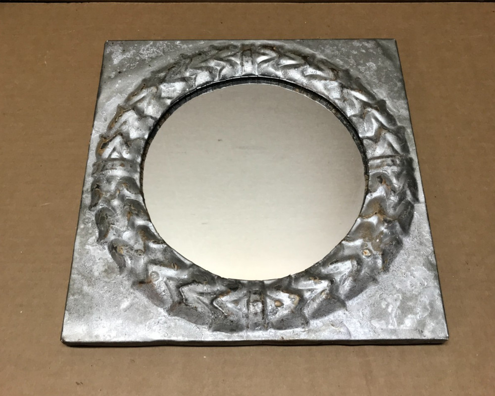 Decorative Salvaged Tin Ceiling 13″ Sq. Wreath Metal Silver Mirror Old 628-26B