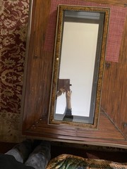 Gilt wood framed display cabinet with beaded edge decoration and 4 Glass Shelves
