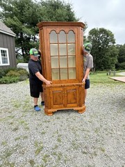 DR Dimes corner cupboard in strong tiger maple for Colonial Williamsburg.