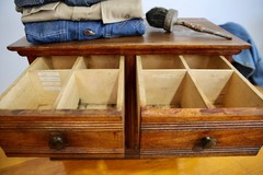 Antique Apothecary Cabinet watchmaker wood drawer brass knob Chest vintage