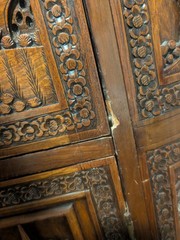 George Zee Mid Century Asian Hand Carved Teak Dry Bar Cabinet