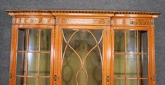 Fine Satinwood Paint Decorated English Adams Vitrine China Cabinet Circa 1900