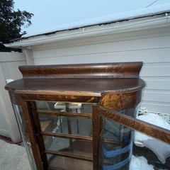 Antique Oak Curved Glass /Mirror Inside China Cabinet – Large With Carved Feet