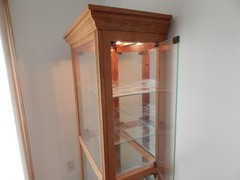 Vintage Curio Cabinet Wood & Glass; Lighted, Mirrored, Glass Shelves Eagle Ind.