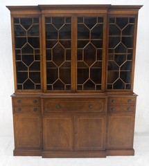 Charak Mahogany Inlaid Individual Bubble Glass Butlers Desk Breakfront Cupboard