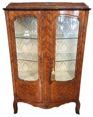 Vintage PARQUETRY & BRONZE Louis XV FRENCH Style CURIO Display CABINET Vitrine