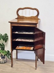Antique Sheet Music Cabinet W/ Mirror-Victorian Solid Wood Record Storage Table