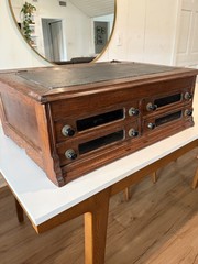 Antique 4 Drawer Oak Spool Cabinet – 29” L x 21” D x 11” H