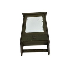 Antique Green Painted Wood Wall-Hanging Medicine Apothecary Cabinet with Beveled