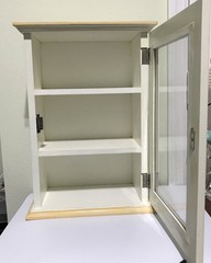 White wooden farmhouse wall medicine curio cabinet glass door | vintage country