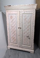 Vintage Shabby Chic Painted Floral Carved Wood Cabinet – Morrocan Indian Shelf